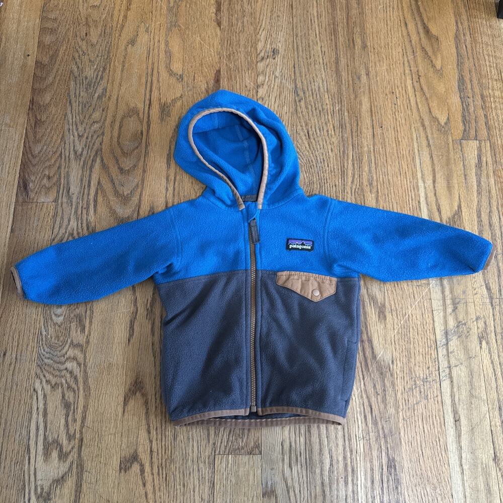 Patagonia Jacket Micro D Snap-T Toddler Blue Gray Fleece Hooded Full Zip 3-6m